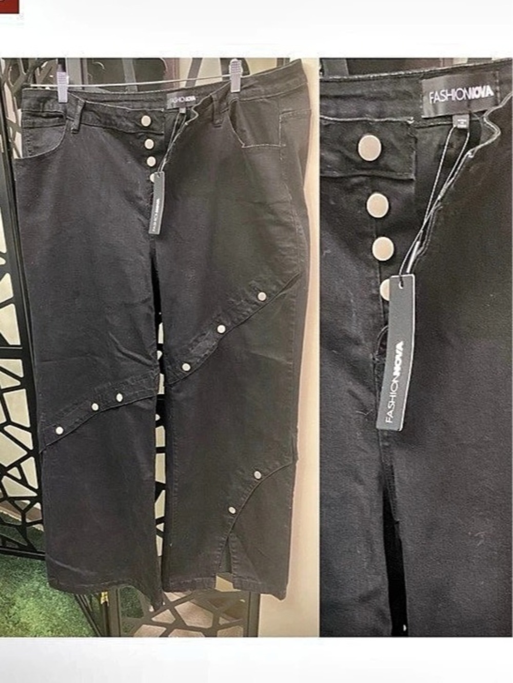 Fashion Nova Wide Leg Jeans with Button Accents in Black Waist 22 NWT